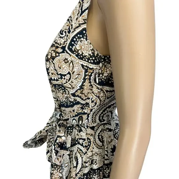 J. Crew Paisley Cotton Side Tie Dress Tan Navy Sleeveless 68682 Size 0 - Picture 7 of 12